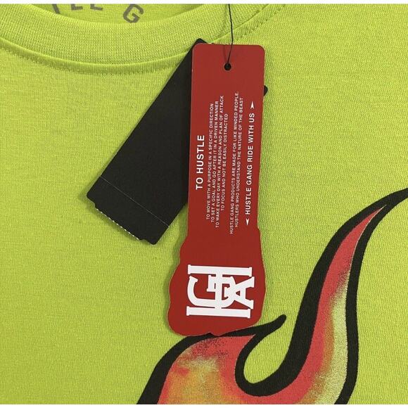 Hustle Gang Vengeance Skull Tee 2XL Acid Lime Graphic Streetwear Flame Logo NWT - Picture 11 of 15